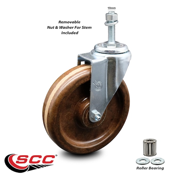 6 Inch High Temp Phenolic Wheel Swivel 10mm Threaded Stem Caster SCC